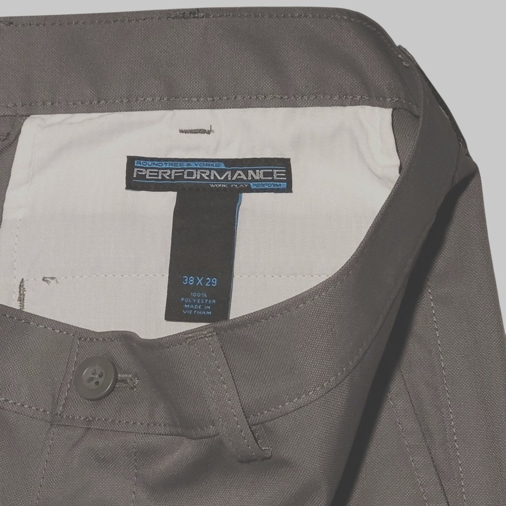 Roundtree & Yorke 38x29 Performance Pants‎ Dark Gray Flat Front Straight Leg - Picture 5 of 9